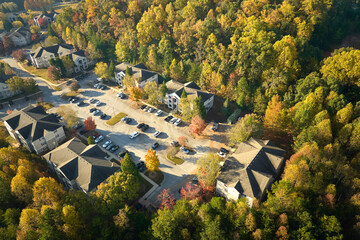 Aerial view of american apartment buildings in South Carolina residential area. New family condos...