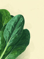 Artistic illustration of spinach leaves with detailed veins on a textured background.