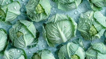 A close up of a bunch of cabbage leaves - obrazy, fototapety, plakaty
