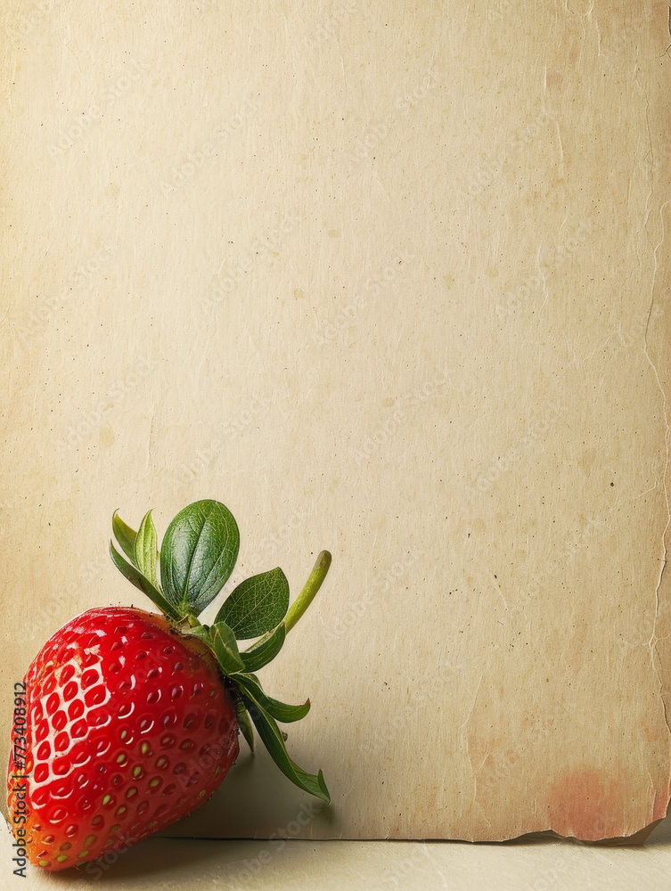 Wall mural Ripe strawberry on a vintage textured paper backdrop.