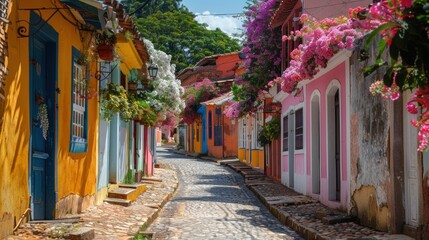 Fototapeta premium Quaint villages with charming cobblestone streets and colorful facades.