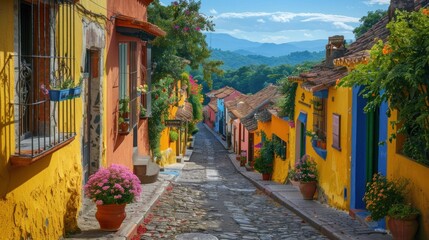 Quaint villages with charming cobblestone streets and colorful facades. - obrazy, fototapety, plakaty