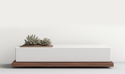 Elegant white display podium, minimalist background, perfect for showcasing products, banner - obrazy, fototapety, plakaty