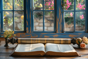 Taking out Christian Holy Bible a reading it at table AI Generative