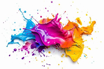 Vibrant paint splatter isolated on white background, colorful abstract design element