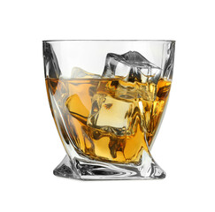 Whiskey and ice cubes in glass isolated on white