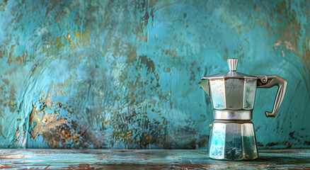 Geyser coffee maker for making coffee, on colored background.