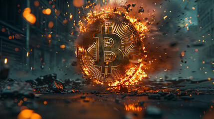 The Bitcoin flame serves as a symbol representing the concept of rapid profit growth, mirroring the dynamic and volatile nature inherent in cryptocurrency investments - obrazy, fototapety, plakaty