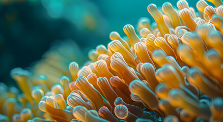 Fototapeta na wymiar Coral reef ecosystem, underwater beauty. Close-up of coral reef polyp textures.