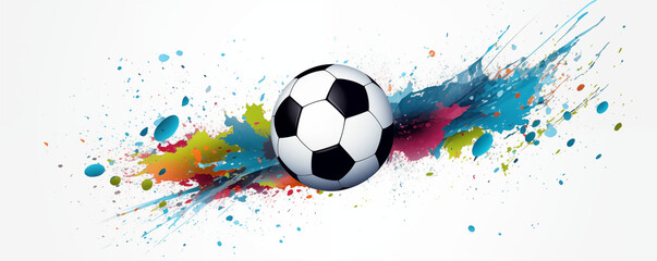 soccer ball splash with colors isolated on transparent background, suitable for sport project theme