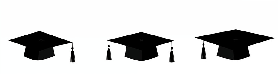 Stylish cute elegant Black Graduation Cap With Gold Tassel Student isolated on white background successful concept