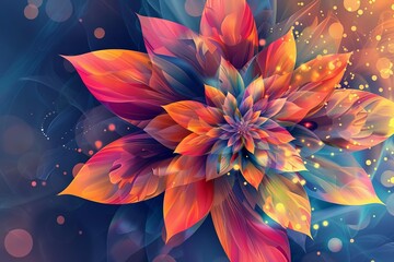Vibrant abstract flower design with colorful petals and shapes - obrazy, fototapety, plakaty
