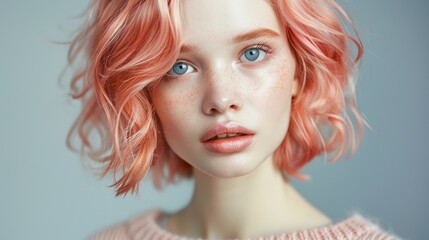 Fototapeta premium portrait of a woman with pink hair