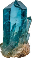 Striking teal Aquamarine crystal cluster isolated cut out on transparent background