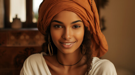 Portrait d'une belle femme musulmane portant un voile, heureuse et souriante, modèle de beauté. - obrazy, fototapety, plakaty