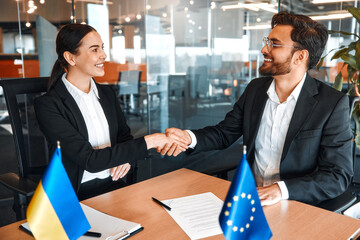 Diplomatic negotiations between countries in the office