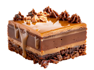 caramel mud cake cutout png isolated on white or transparent background