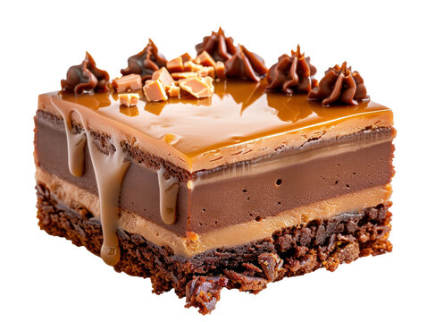 caramel mud cake cutout png isolated on white or transparent background