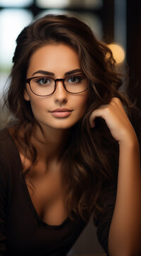 Portrait d'une belle femme aux cheveux bruns portant des lunettes, mod&egrave;le de beaut&eacute;.