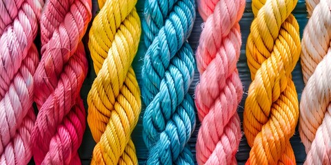 The Power of Diversity and Unity: A Team of Ropes Representing Strength, Partnership, Teamwork, and Support on a Colorful Background. Concept Unity, Diversity, Strength, Teamwork, Support