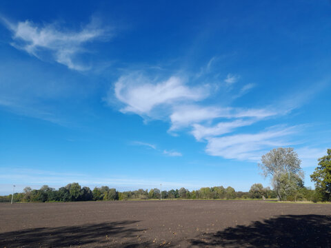 Himmel mit Zirruswolken  und Ackerland