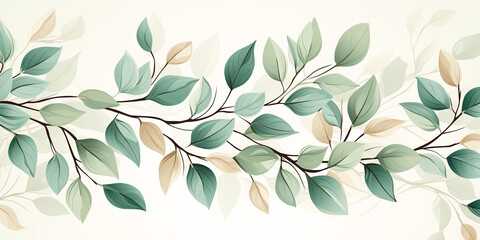 Branch with delicate green leaves on a white background