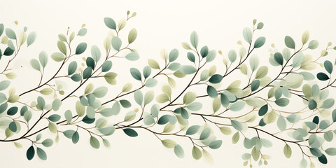 Branch with delicate green leaves on a white background - obrazy, fototapety, plakaty