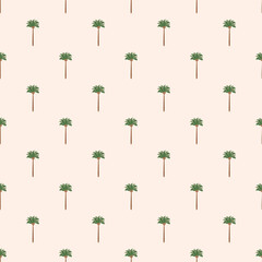 Small tropical palm trees seamless pattern. Vector summer beach textile design, wallpaper, background, print, fabric, paper. Cute hand drawn tropical plants illustration for pajamas, male cloth.