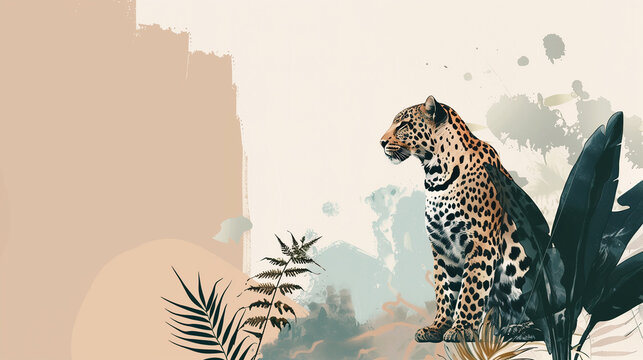 tropical leopard pattern, plant monstera, lianas