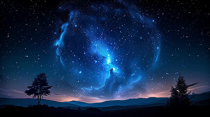 Night sky glows with galaxy mystical silhouette, AI Generative.