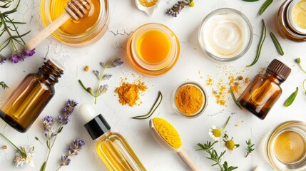  Holistic Aromatherapy and Natural Skincare Ingredients Flatlay
