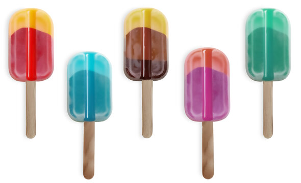 Assorted colorful icicles isolated on a transparent background.