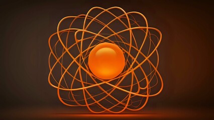 Abstract atomic structure created in orange color. AI Generated.