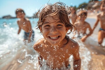 Obraz premium Kinder am Urlaubsstrand, made by AI