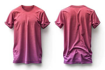 Set of red tee t shirt round neck front, back and side view on transparent background cutout