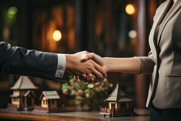 The handshake of two people, which means a successful deal and greeting each other. - obrazy, fototapety, plakaty