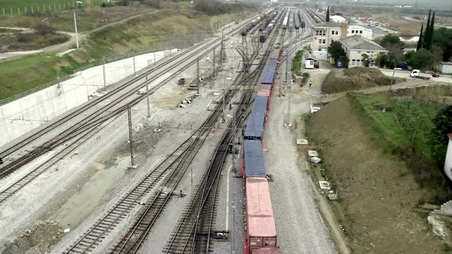 Aerial Shot of Cargo Train Terminal in Slovenia, Europe - 4K Video