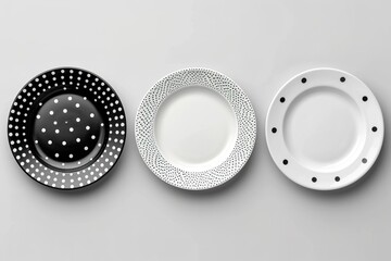 Set of black and White ceramic plate on transparent background cutout, PNG file. Mockup template