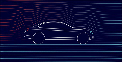 Glowing outline of a passenger car with aerodynamic waves on a blue background.
Abstract vector illustration