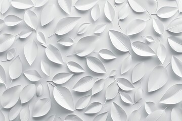 White 3D geometric floral leaf pattern, abstract wall texture background illustration