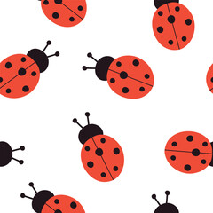 Seamless pattern with ladybug on white background. Vector illustration. It can be used for wallpapers, wrapping, cards, patterns for clothes and other.
