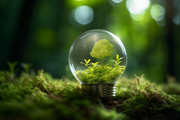 Green tree inside a light bulb Green energy - 773417966