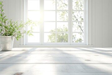 Empty white wooden table with window, placement product background