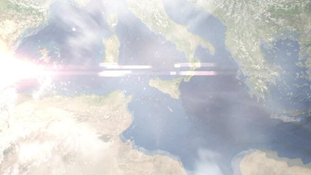 Zoom in from space and focus on Sciacca, Italy. 3D Animation. Background for travel intro. Elements of this image furnished by NASA