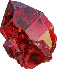 Deep red ruby gemstone crystal with sharp facets cut out on transparent background - obrazy, fototapety, plakaty