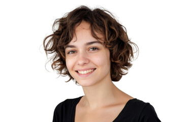 Smiling Woman with Short Curled Hair Isolated on Transparent Background