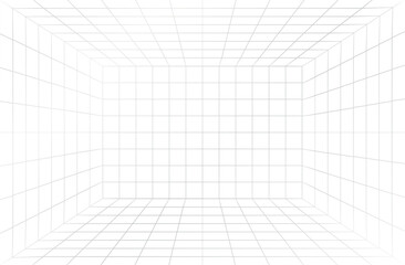 3d wireframe grid room. Abstract Perspective Geometric shape. Cube with perspective - obrazy, fototapety, plakaty