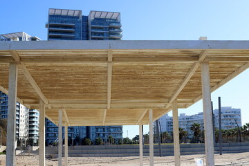 Canopy for protection from the hot sun in a city park.