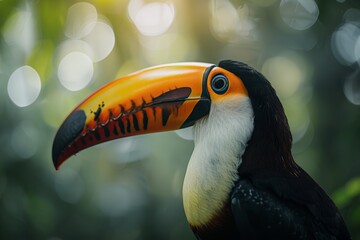 Naklejka premium A close-up of a colorful toucan perched on a tree branch in its natural habitat