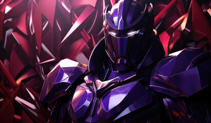 Illustration of knight, Knight in armor in a fantasy world, futuristic warrior robot, glowing red eyes, mecha design, knight of thunder, generative AI